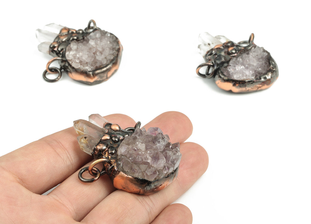 Clear Quartz Gemstone Pendant – Amethyst Earring Charms – Average Size Amethyst Charm - Jewelry Making -50.43x37.27x6.29mm –NS1283 - DOMEDBAZAAR