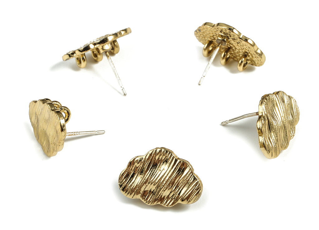 Alloy Hammered Could Earring Stud - Alloy Could Earring Post - Silver Stud - Gold Tone Plated - Jewelry Supplies - 16.81x11.6x1.6mm - ZZ1800 - DOMEDBAZAAR