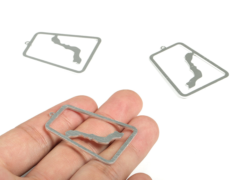 Aluminum Rectangle Earring Charms - Aluminum Rectangle Pendant - Anodized Aluminium Charm - Silver Tone Plated - 41.24x31.22x1.1mm - AA1155B - DOMEDBAZAAR