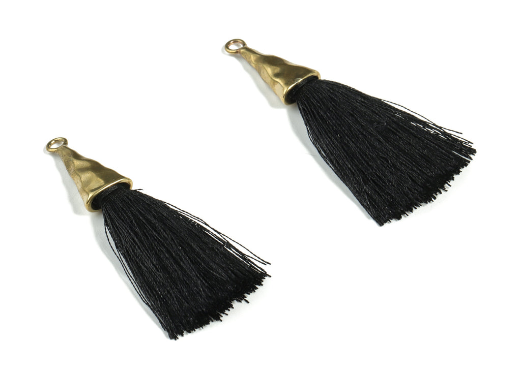 Raw Brass Polyester Thread Earring - Raw Brass Black Statement Earring - Jewelry Makings - Jewelry Supplies – 56.02x10.67x5.42mm - TS1136G - DOMEDBAZAAR
