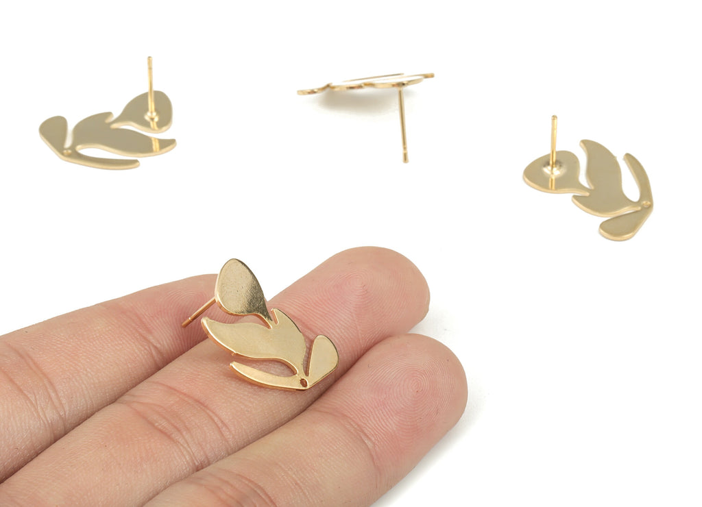 Geometric Flower Earring Charm – 18k Gold Plated Brass Charm with One Hole –316 Stainless Steel Post Earrings – 21.96x17.06x0.93mm – RGP2857 - DOMEDBAZAAR