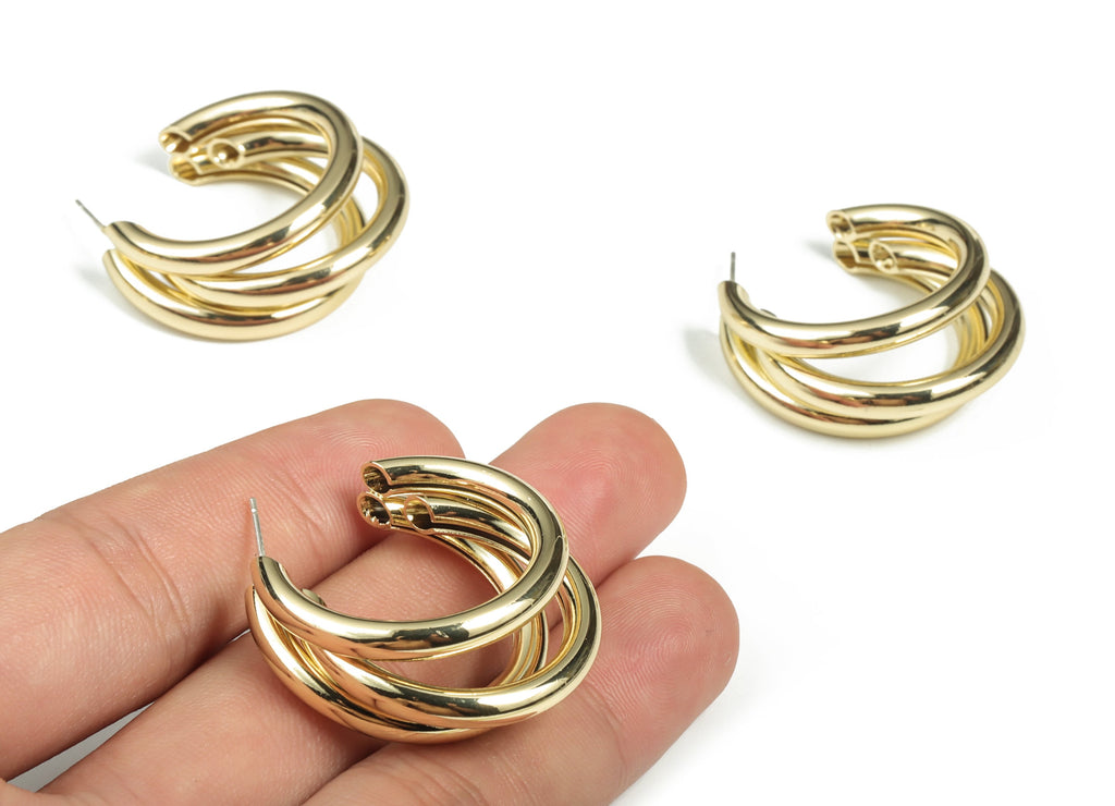 Alloy316 Surgical Stainless Steel Stud - Alloy Earring Post - Gold Tone Plated Alloy - Jewelry Making - 31.33x29.45x8mm - ZZ1969 - DOMEDBAZAAR