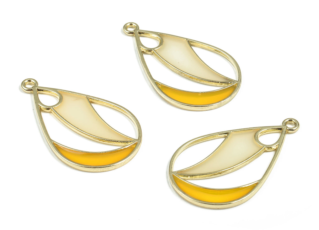 Enamel Alloy Drop Pendant - Alloy Drop Earring Charms - Gold Tone Plated Alloy - Alloy Jewelry Supplies - 32.41x19.36x1.42mm - ZZ1785 - DOMEDBAZAAR