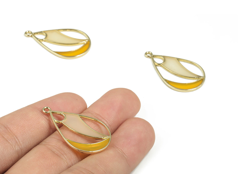 Enamel Alloy Drop Pendant - Alloy Drop Earring Charms - Gold Tone Plated Alloy - Alloy Jewelry Supplies - 32.41x19.36x1.42mm - ZZ1785 - DOMEDBAZAAR