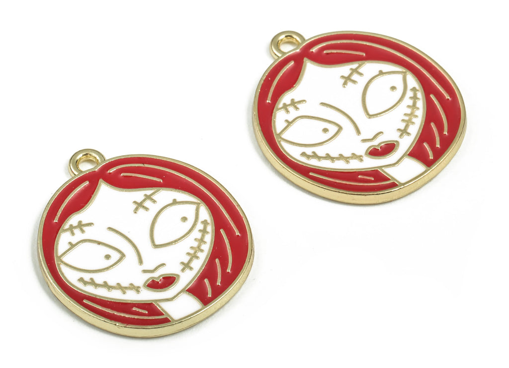 Alloy Woman Earring Charms - Enamel Gold Alloy Round Pendant - Gold Tone Plated Alloy - Jewelry Making Supplies - 23.27x20.1mx1.6mm - ZZ1787 - DOMEDBAZAAR