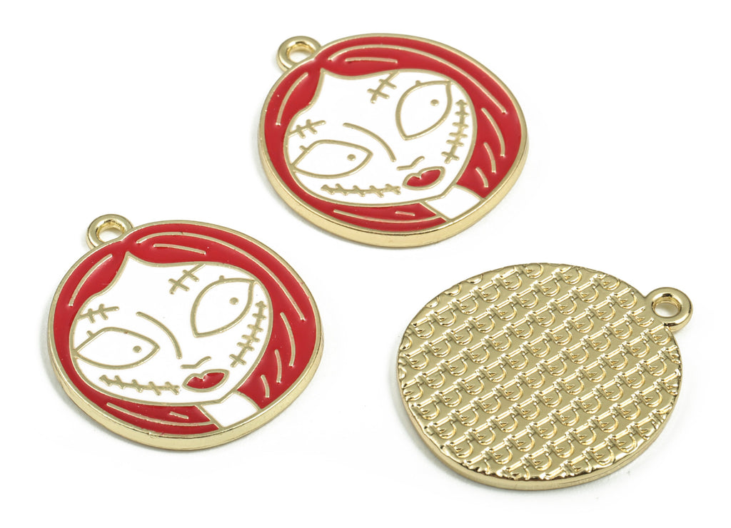 Alloy Woman Earring Charms - Enamel Gold Alloy Round Pendant - Gold Tone Plated Alloy - Jewelry Making Supplies - 23.27x20.1mx1.6mm - ZZ1787 - DOMEDBAZAAR
