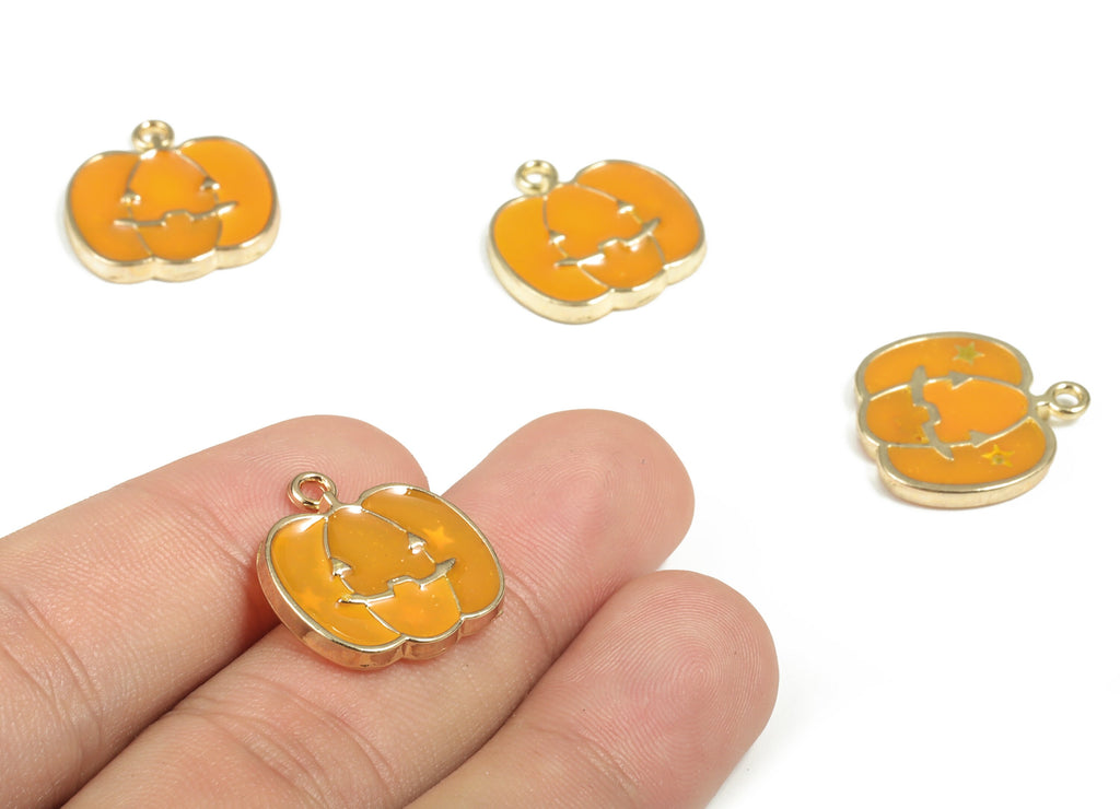 Alloy Pumpkin Earring Charms - Enamel Gold Alloy Pumpkin Pendant - Gold Tone Plated Alloy - Jewellery Making Supplies - 20.x19x2mm - ZZ1781 - DOMEDBAZAAR