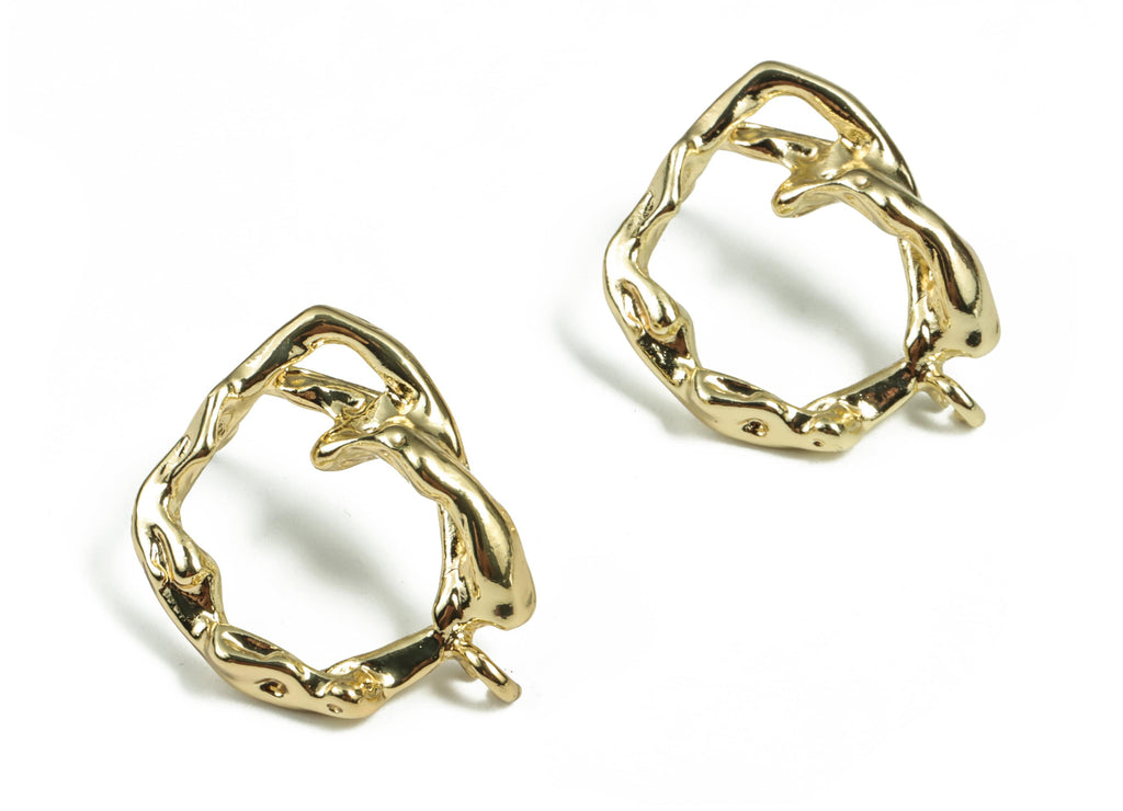 Alloy Irregular Earring Stud - Zinc Alloy Geometry Post - Silver Stud - Gold Tone Plated - Jewelry Supplies - 23.74x19.1x5.43mm - ZZ1793 - DOMEDBAZAAR