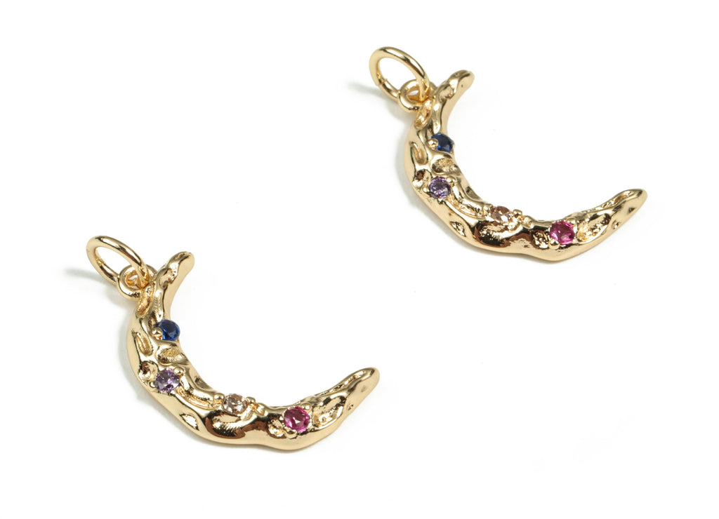 Brass Crescent Earring Charms With Zircon – Gold Moon Pendant - 18K Real Gold Plated Brass – Jewelry Supplies - 19.39x12.1x2.71mm - RGP2947 - DOMEDBAZAAR