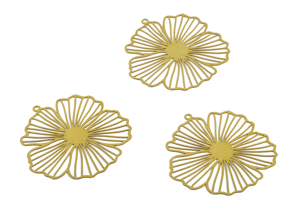 Brass Flower Earring Charms - Raw Brass Flower Pendant - Earring Findings - Jewelry Making Supplies - 35.51x33.16x0.34mm - JJB6693 - DOMEDBAZAAR