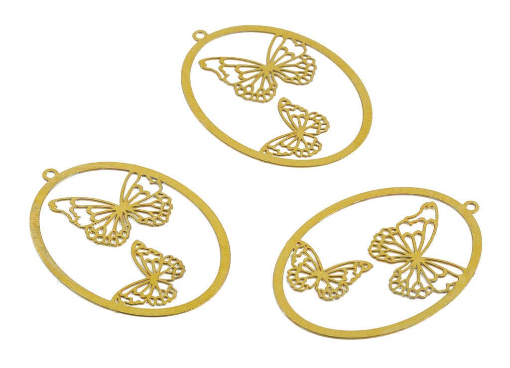 Brass Oval Butterfly Earring Charms - Raw Brass Butterfly Pendant - Jewelry Making Supplies - 34.92x25.04x0.28mm - JJB6696 - DOMEDBAZAAR
