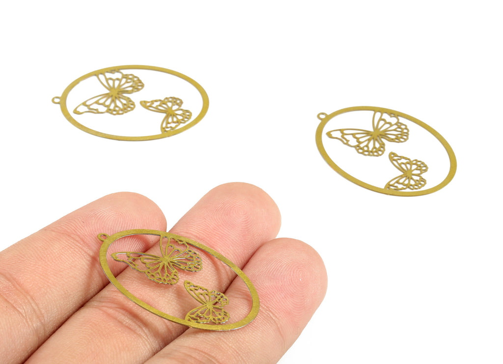 Brass Oval Butterfly Earring Charms - Raw Brass Butterfly Pendant - Jewelry Making Supplies - 34.92x25.04x0.28mm - JJB6696 - DOMEDBAZAAR