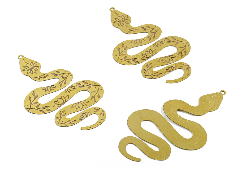 Snake Brass Earring Charms - Raw Brass Snake Pendant - Brass Snake Charm - Jewelry Making Supplies - 50.65x30.41x0.28mm - JJB6697 - DOMEDBAZAAR
