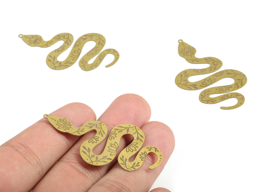 Snake Brass Earring Charms - Raw Brass Snake Pendant - Brass Snake Charm - Jewelry Making Supplies - 50.65x30.41x0.28mm - JJB6697 - DOMEDBAZAAR