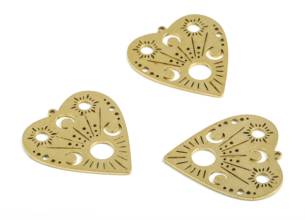 Heart Brass Pendant - Raw Brass Heart Earring Charms - Brass Heart Crescent Charms - Jewellery Making Supplies - 22.6x21.1x0.67mm - PP4017 - DOMEDBAZAAR