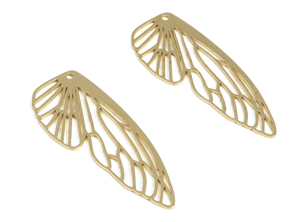 Brass Wing Earring Charms - Raw Brass Irregular Pendant - Raw Brass Earring Findings - Jewelry Making Supplies - 50.88x19.74x0.9mm - PP3994 - DOMEDBAZAAR