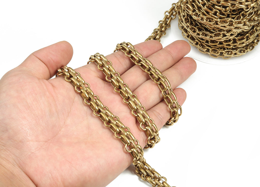 Oval Rectangle Paper Clip Layering Chain - Raw Brass Textured Oval Rolo Cable Chain - For Necklace Bracelet 0.49&quot;x0.23&quot;x0.05&quot; CC1196 - DOMEDBAZAAR