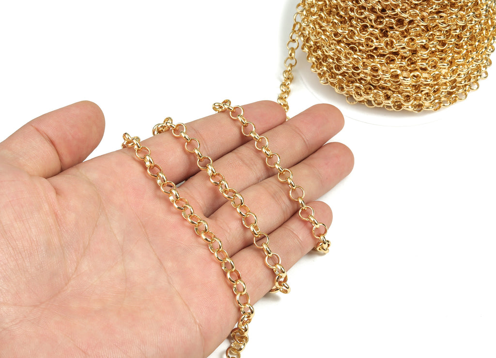 Gold Round Soldered Rolo Chain - 18K Real Gold Brass Round Cable Chain - Round Cable Chain - For Necklace Bracelet 0.24&quot;x0.24&quot;x0.03&quot; RGP2938 - DOMEDBAZAAR