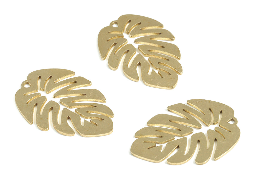 Brass Monstera Earring Charms - Raw Brass Hollow Leaf Pendant - Earring Findings - Jewelry Making Supplies - 28.22x19.63x0.81mm - PP3995 - DOMEDBAZAAR