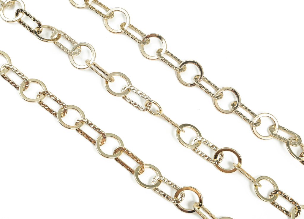 Oval Rectangle Paper Clip Layering Chain-14K Real Gold Brass Flat Oval Link Cable Chain-Hammered Oval Cable Chain-0.55&quot;x0.55&quot;x0.04&quot; RGP2970 - DOMEDBAZAAR