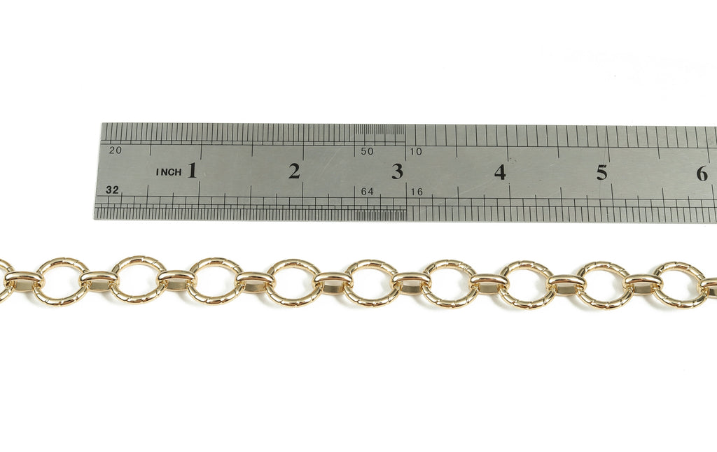 Gold Round Link Cable Chain - 14K Real Gold Brass Textured Large Round Chain - Thick Chain - For Necklace Bracelet 0.57&quot;x0.57&quot;x0.08&quot; RGP2981 - DOMEDBAZAAR