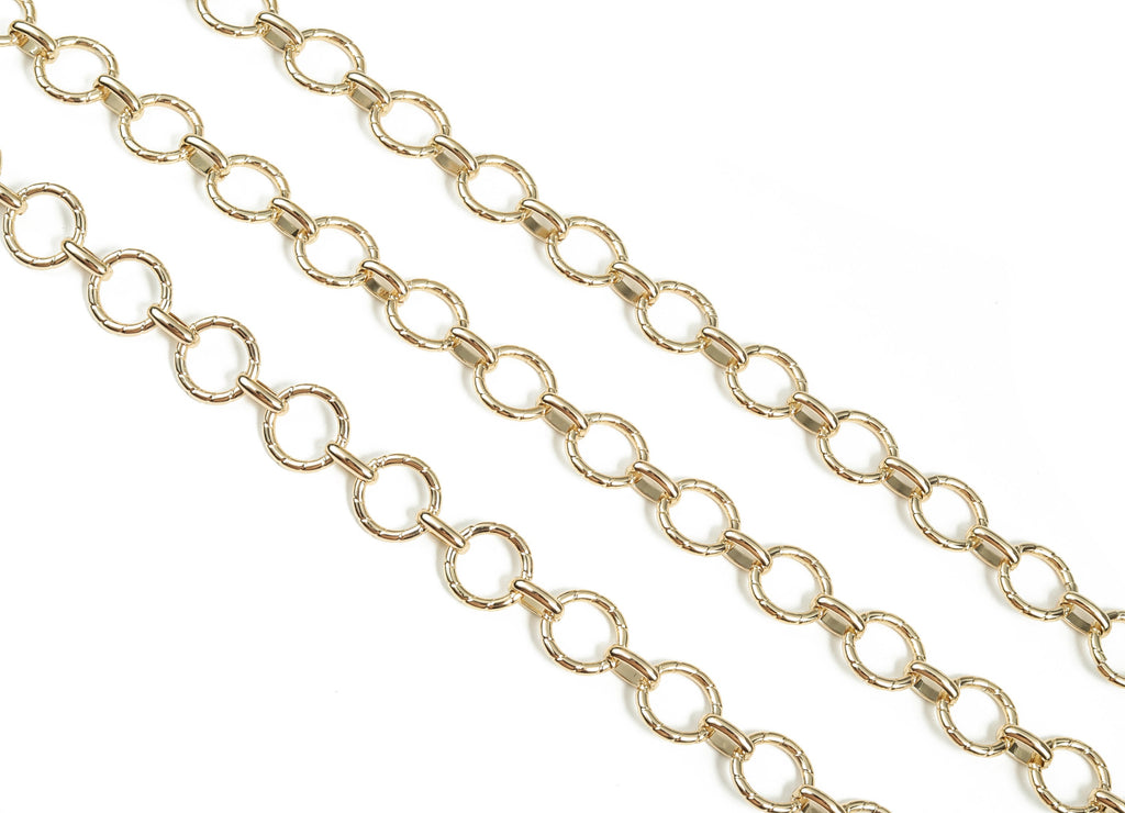 Gold Round Link Cable Chain - 14K Real Gold Brass Textured Large Round Chain - Thick Chain - For Necklace Bracelet 0.57&quot;x0.57&quot;x0.08&quot; RGP2981 - DOMEDBAZAAR