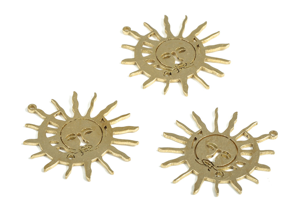 Crescent Sun Faces Pendant - Raw Brass Moon Sun Earring Charms - Face Star Moon Earrings- Jewelry Making Supplies - 24x21.6x0.88mm - PP4045 - DOMEDBAZAAR