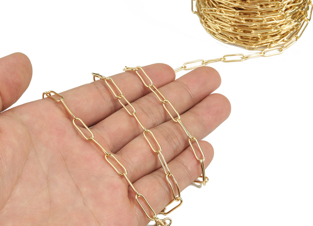 Gold Oval Paper Clip Layering Chain - 18K Real Gold Brass Oval Cable Chain - Oval Rolo Chain-For Necklace Bracelet 0.56&quot;x0.17&quot;x0.04&quot; RGP2996 - DOMEDBAZAAR