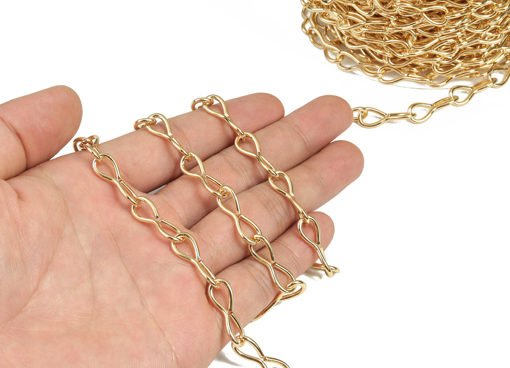 Gold Figure 8 Chain - 18K Real Gold Brass Eternity Wire Chain - Openlink Chain - For Necklace Bracelet 0.88&quot;x 0.32&quot;x 0.07&quot; RGP3020 - DOMEDBAZAAR