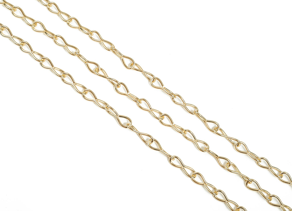 Gold Figure 8 Chain - 18K Real Gold Brass Eternity Wire Chain - Openlink Chain - For Necklace Bracelet 0.88&quot;x 0.32&quot;x 0.07&quot; RGP3020 - DOMEDBAZAAR