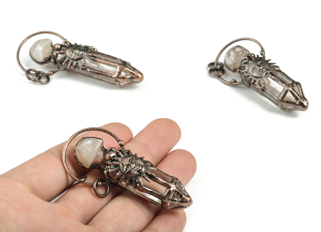 Cherry Blossom Agate Bullet Pendant – Sunface White Crystal Earring Charms – Jewelry Supplies – Average Size - 63.34×28.89×16.04mm - NS1304 - DOMEDBAZAAR