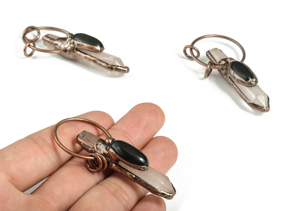 Obsidian Bullet Pendant – Natural Black Onyx Eye Charm – Black Onyx Healing Stone – Jewelry Supplies - 60.66×28.05×14.43mm - NS1305 - DOMEDBAZAAR