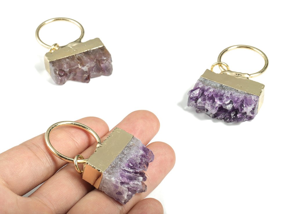Amethyst Druzy Pendant – Nature Stone Purple Amethyst Charms - DIY Jewelry Making Supplies – Average Size - 52.92×33.13×11.88mm - NS1307 - DOMEDBAZAAR