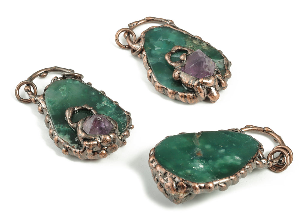 Green Chalcedony Earring Charms - Chalcedony Purple Jade Eye Pendant - DIY Jewelry Supplies -  Average Size - 55.99x33.52x16.32mm - NS1314 - DOMEDBAZAAR