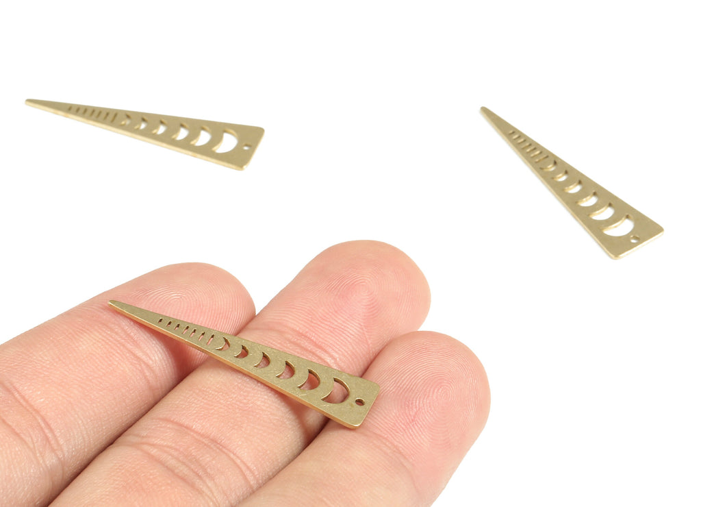 Brass Half Moon Earring Charms - Raw Brass Pyramid Streak Pendant - Earring Findings - Jewelry Supplies - 34.99x8.62x0.67mm - PP3967 - DOMEDBAZAAR