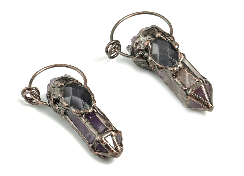 Amethyst Cat&#39;s Eyestone Charm – Amethyst Bullet Pendant – DIY Jewelry Making Supplies - Average Size Charms - 70.51x29.3x21.15 - NS1323 - DOMEDBAZAAR
