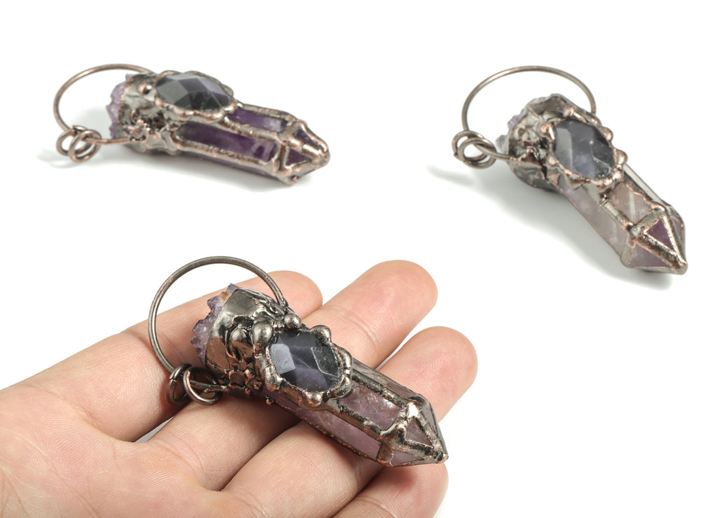 Amethyst Cat&#39;s Eyestone Charm – Amethyst Bullet Pendant – DIY Jewelry Making Supplies - Average Size Charms - 70.51x29.3x21.15 - NS1323 - DOMEDBAZAAR