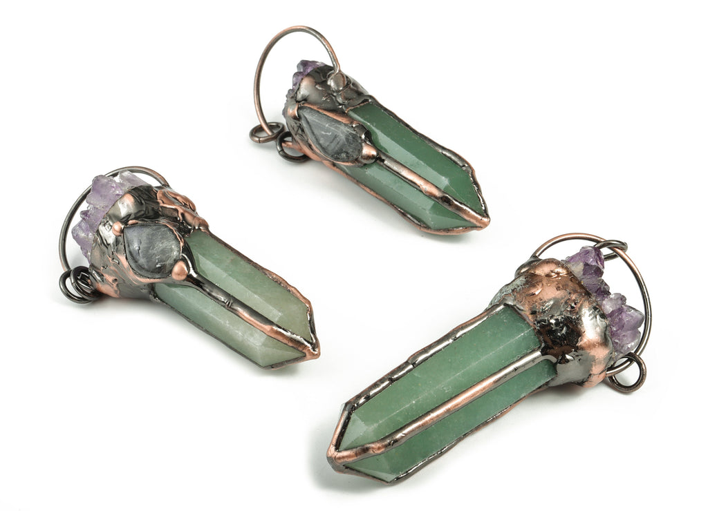 Green Aventurine Fluorite Bullet Pendant – Amethyst Labradorite Charm - Jewelry Supplies - Average Size - 75.15x31.53x27.10mm - NS1325 - DOMEDBAZAAR