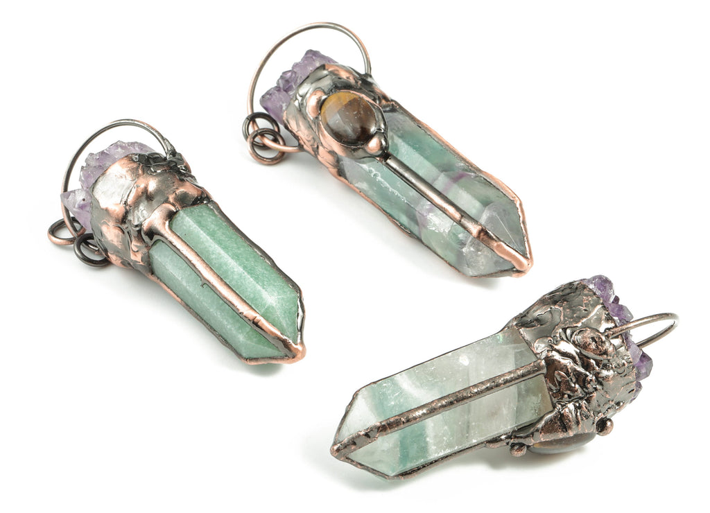 Amethyst Tiger Eye Charms - Green Fluorite Aventurine Pendant - Average Size Pendant – Jewelry Making Supplies - 88.48x32.5x25.57mm - NS1327 - DOMEDBAZAAR