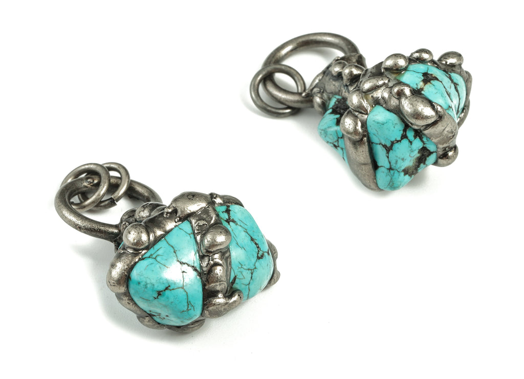 Turquoise Earrings Charm - Real Turquoise - Natural Stone Pendant Charm- Jewelry Supplies - Average Size - 43.55×22.2×11.44mm- NS1334 - DOMEDBAZAAR