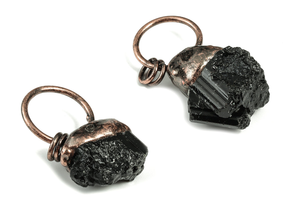 Black Tourmaline Pendant Charms – Irregular Black Jetstone Earring Charm – Average Size – Jewelry Supplies - 52.32x24.99x16.19mm - NS1341 - DOMEDBAZAAR