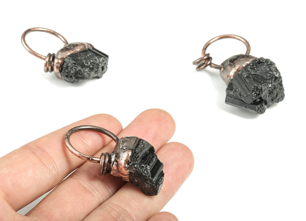 Black Tourmaline Pendant Charms – Irregular Black Jetstone Earring Charm – Average Size – Jewelry Supplies - 52.32x24.99x16.19mm - NS1341 - DOMEDBAZAAR