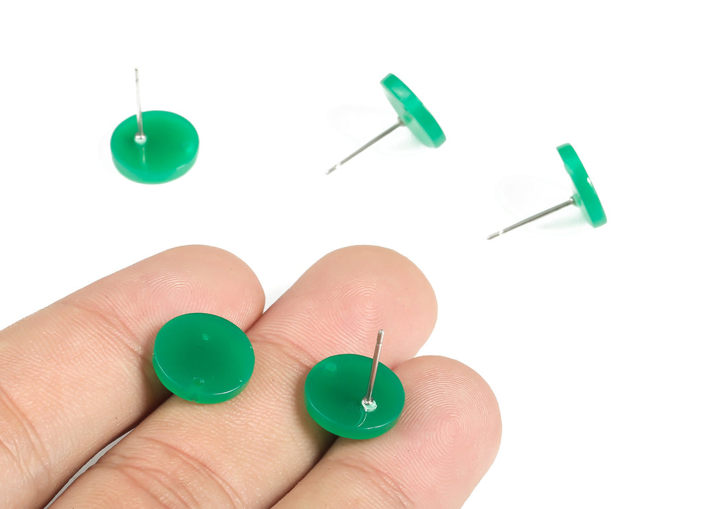 Acrylic Round Earring Stud - Acrylic Circle Earring Post - 316 Surgical Stainless Steel - Color Code: A617 - 11.73x11.7x2.05mm - AC1139-A617 - DOMEDBAZAAR