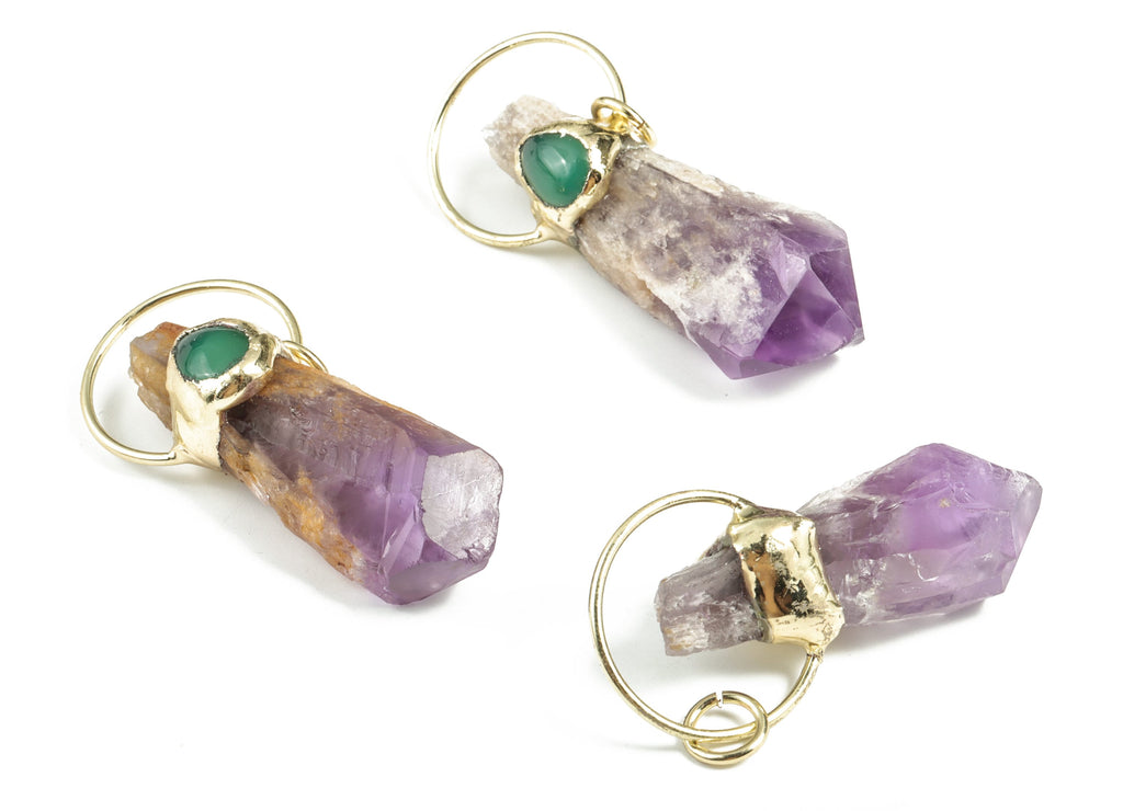 Green Agate Amethyst Pendant – Diamond Shape Long Stone Earring Charm – Average Size –Jewelry Making Supplies - 72.52x29.30x18.69mm - NS1348 - DOMEDBAZAAR