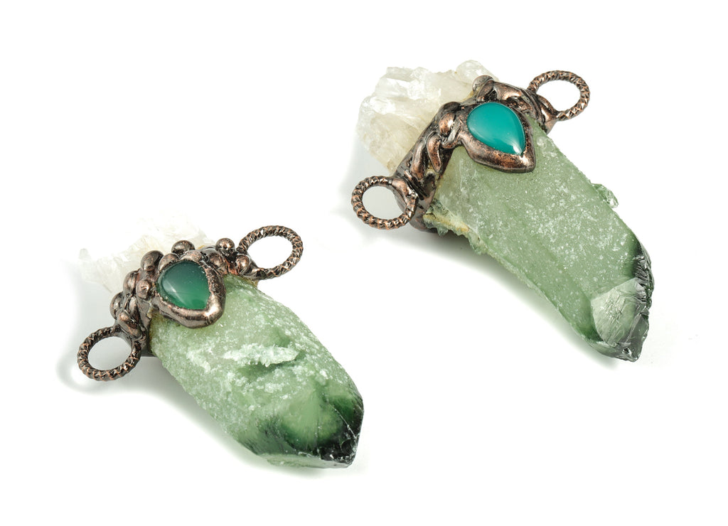 Green Crystal Pendant - Green Agate Eye Pendant – White Crystal Jewelry – DIY Jewelry Supplies – Average Size - 77.66x51.80x30.33mm - NS1353 - DOMEDBAZAAR