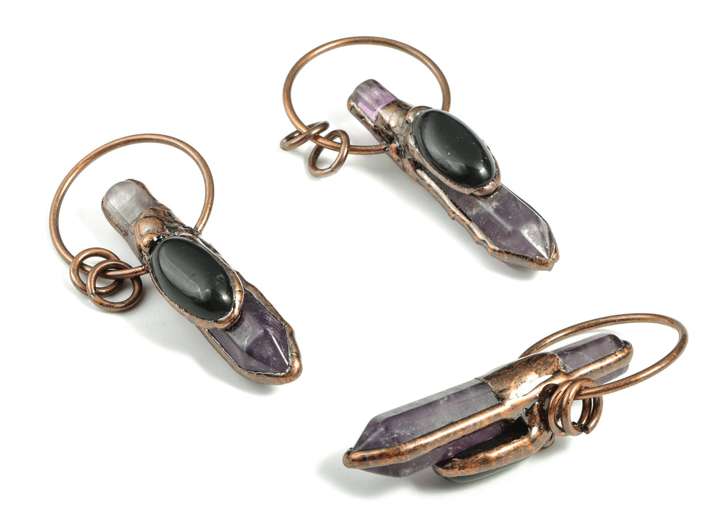 Amethyst Pendant Charms - Black Onyx Eye Bullet Shape Pendant - Average Size - Jewelry Making Supplies -60.50x28.06x13.91mm - NS1351 - DOMEDBAZAAR
