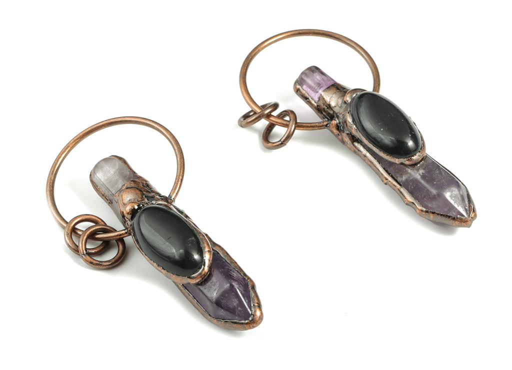 Amethyst Pendant Charms - Black Onyx Eye Bullet Shape Pendant - Average Size - Jewelry Making Supplies -60.50x28.06x13.91mm - NS1351 - DOMEDBAZAAR
