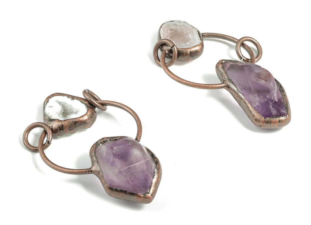 Amethyst with Druzy Agate Pendant – Purple Amethyst Gemstone Jewelry – DIY Jewelry Supplies - Average Size - 48.09 × 29.08× 14.2mm - NS1362 - DOMEDBAZAAR