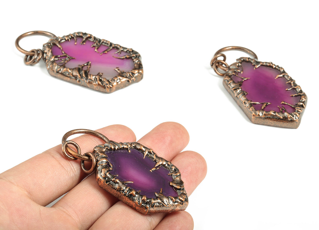 Purple Agate Crystal Pendant – Hexagon Raw Purple Agate – Gemstone Jewelry - Average Size - Jewelry Supplies - 75.27×33.82×6.78mm - NS1363 - DOMEDBAZAAR