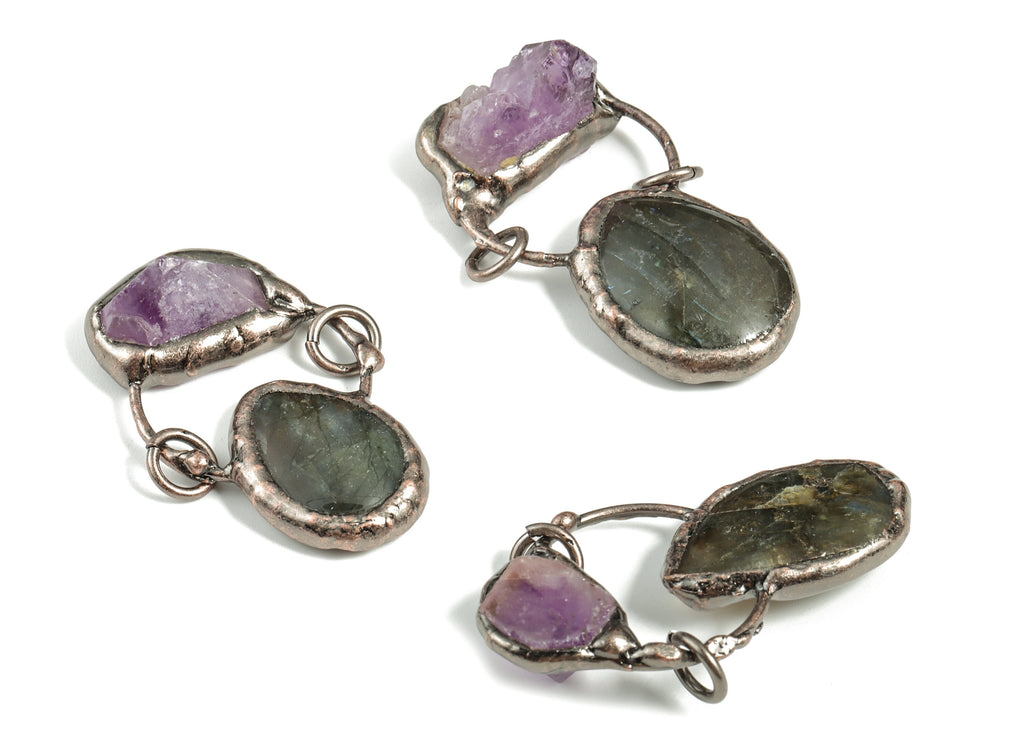 Purple Amethyst Pendant - Crystal Healing Oval Labradorite Charm – Jewelry Making Supplies – Average Size - 55.16×28.96×16.83mm - NS1364 - DOMEDBAZAAR